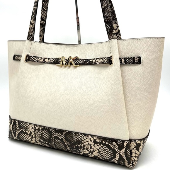 Michael Kors Reed Large Tote Bag Snakeskin Cream/Black - Picture 3 of 12